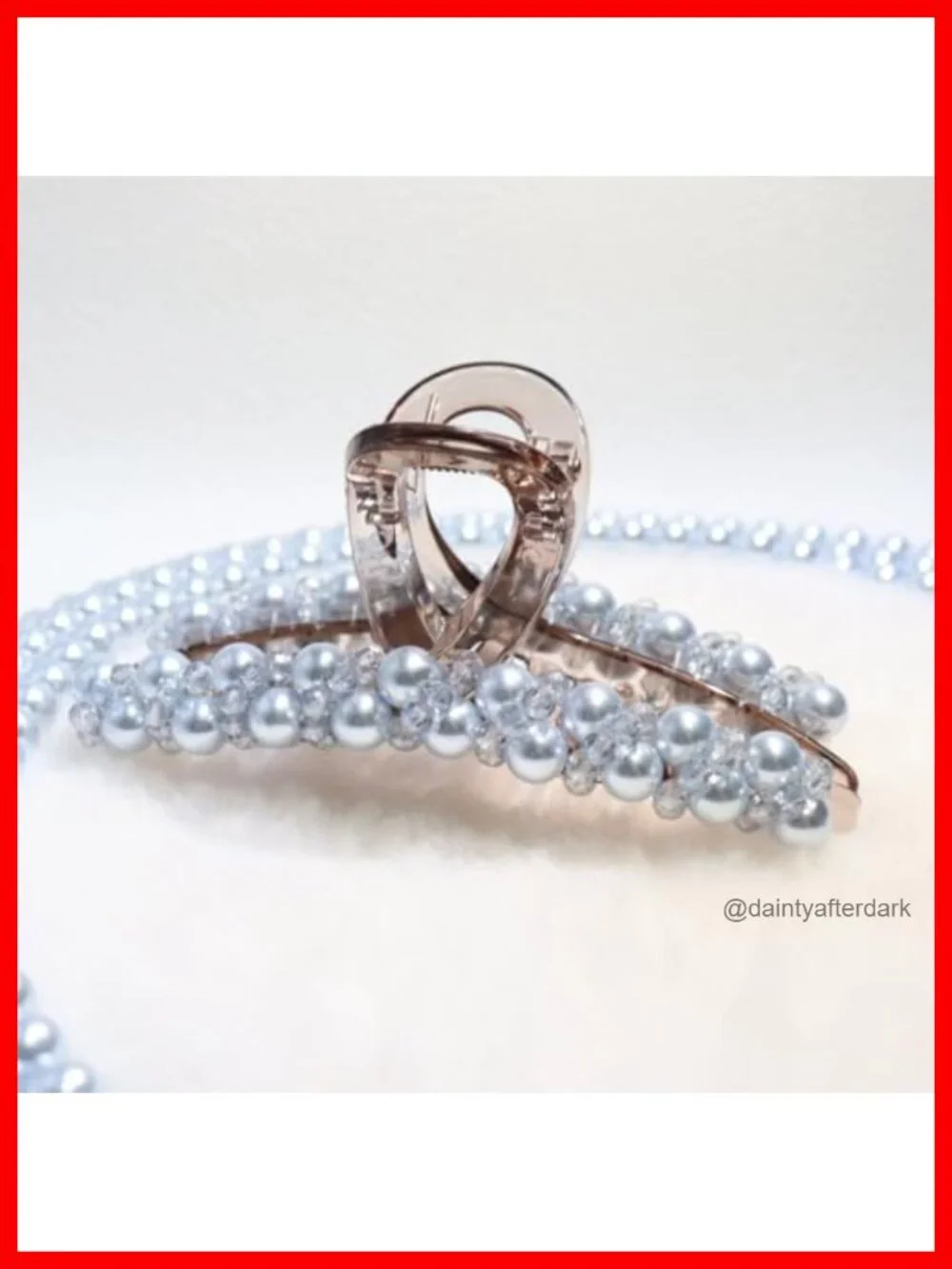 Faux Pearl Hair Claw Clip with Clear Crystal Beads, Strong Hold Non Slip,